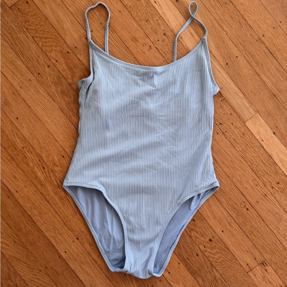 Monday Swimwear Bahamas Sky Blue Ribbed one piece bathing suit